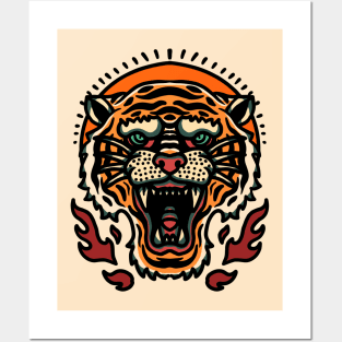 Retro Tiger Head Tattoo Design Posters and Art